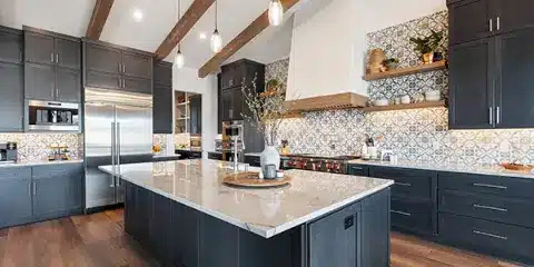 fully remodeled kitchen with blue tones