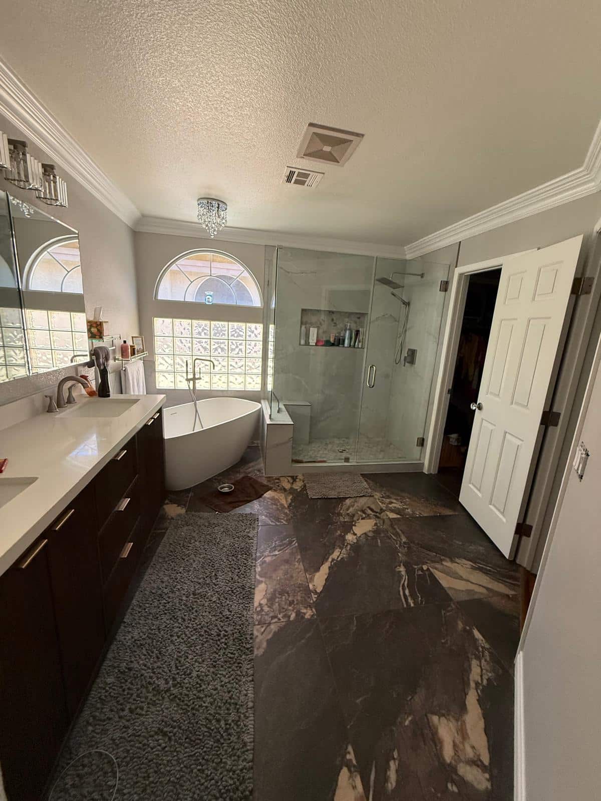 Completed bathroom remodel with new tile work