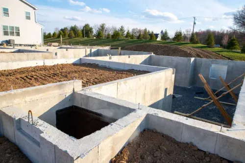 building the foundation of the house with underground basement